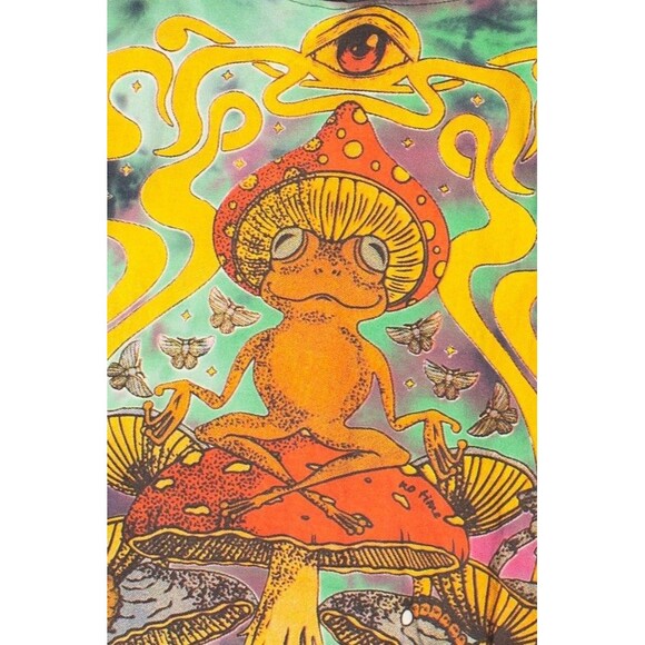 KATHMANDU TRIPPY FROG TIE DYE HOODIE Cropped Women's Medium Mushroom Hippie - Picture 3 of 5